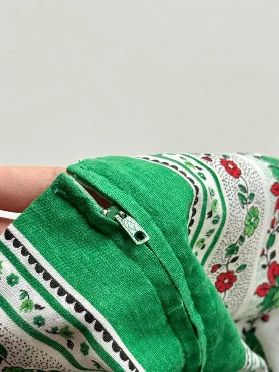 Vintage 80's JCPENNEY Green Floral Polycotton Law Fit & Flare Dress, Size 15/16 - Picture 13 of 15